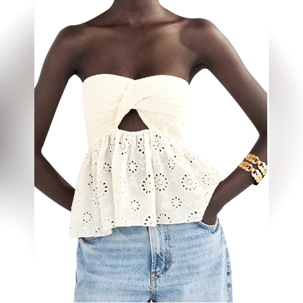 Micas | Eyelet Peplum Crochet top